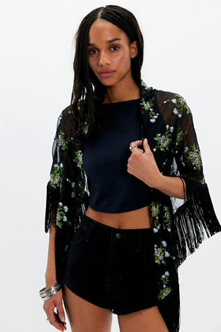 Anna Sui Bluebell Embroidered Shawl at Free People in Black