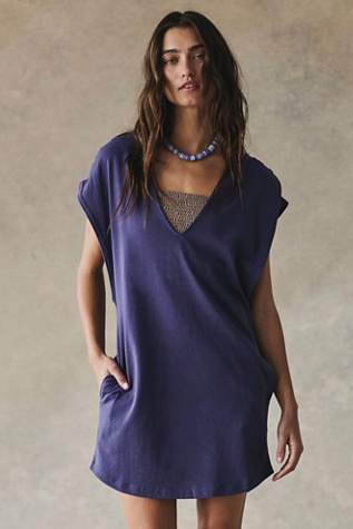 Alex Cotton-Jersey V-Neck Shift Mini Dress by free-est at Free People in Purple, Size: S