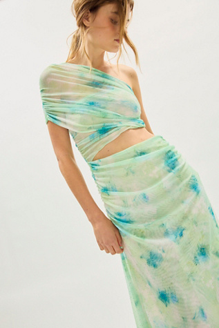 DŽO Lia One-Shoulder Maxi Dress by DZO at Free People in Green, Size: XS