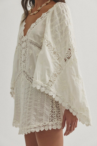 free people lace edge mini dress in baby blue Neriah Tied Shoulder Lace Mini Dress Baby Blue XL main image 1