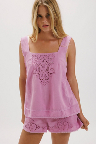 True Charm Embroidered Short Set by Free People in Purple, Size: XS