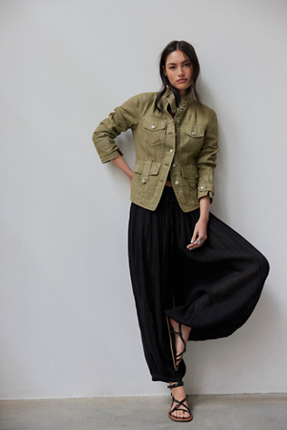 We The Free Laurie Washed Cotton-Linen Jacket at Free People in Green, Size: S