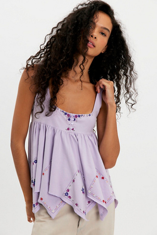 Deja Vu Embroidered Babydoll Top by Free People in Purple, Size: M
