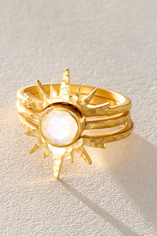 Satya Light Seeker Moonstone Starburst Nested Ring Set by Satya Jewelry at Free People in Gold, Size: US 8