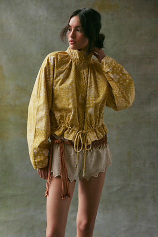 Devon Printed Balloon Funnel-Neck Jacket by Free People in Yellow, Size: L