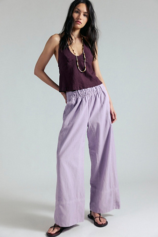 Day's End Linen Pull-On Pants by Free People in Purple, Size: XS