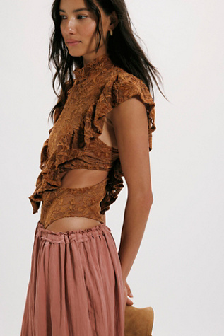 Nightcap Fleur Lace Apron Bodysuit at Free People in Brown, Size: M