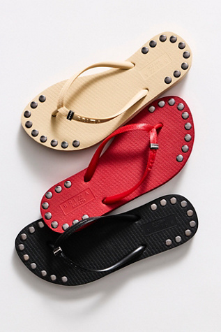 Keepsake Embellished Thong Sandals by Brizza Arezzo at Free People in Black, Size: US 6