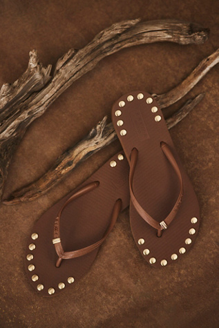 Keepsake Embellished Thong Sandals by Brizza Arezzo at Free People in Brown, Size: US 5