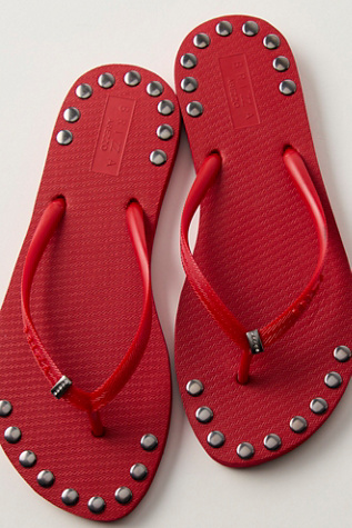 Keepsake Embellished Thong Sandals by Brizza Arezzo at Free People in Red, Size: US 5