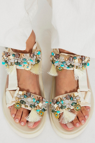 Kaleidoscope Embellished Sport Sandals by Nan-Ku Couture at Free People in White, Size: EU 38