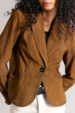 We The Free Whip Smart Suede Blazer Jacket at Free People in Brown, Size: S
