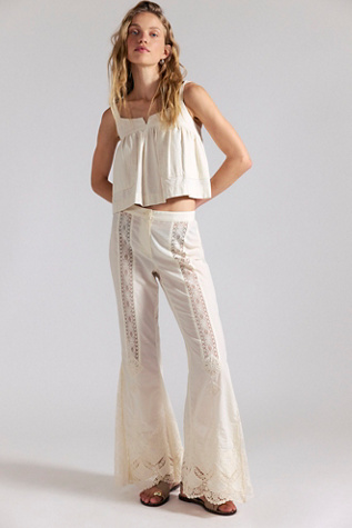 Aliyah Lace Flare Pants by Free People in White, Size: US 4