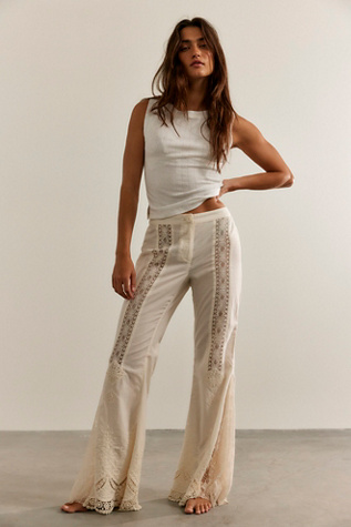 Aliyah Lace Flare Pants by Free People in White, Size: US 4