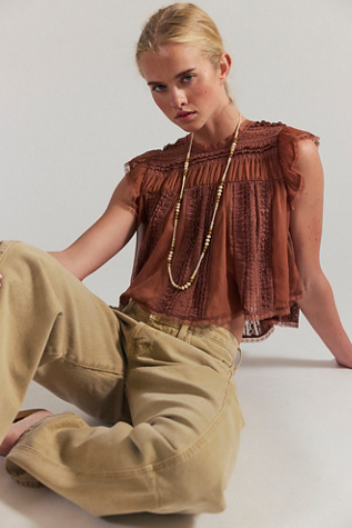 Sun Drenched Blouse by Free People in Brown, Size: M