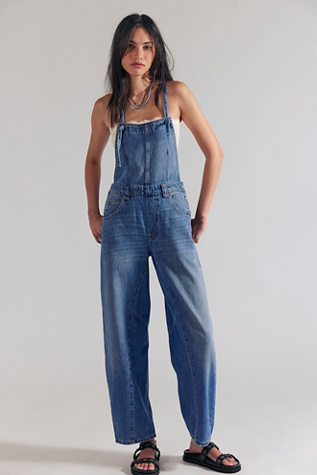 We The Free Rowen Slim Arc Overalls at Free People in Blue, Size: L