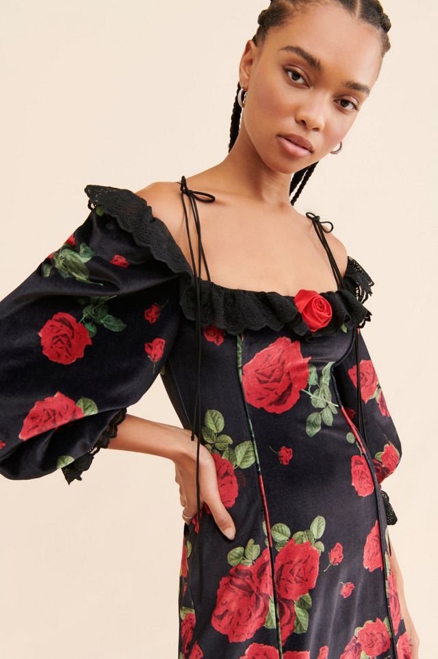 For Love & Lemons Yara Printed Velvet Mini Dress