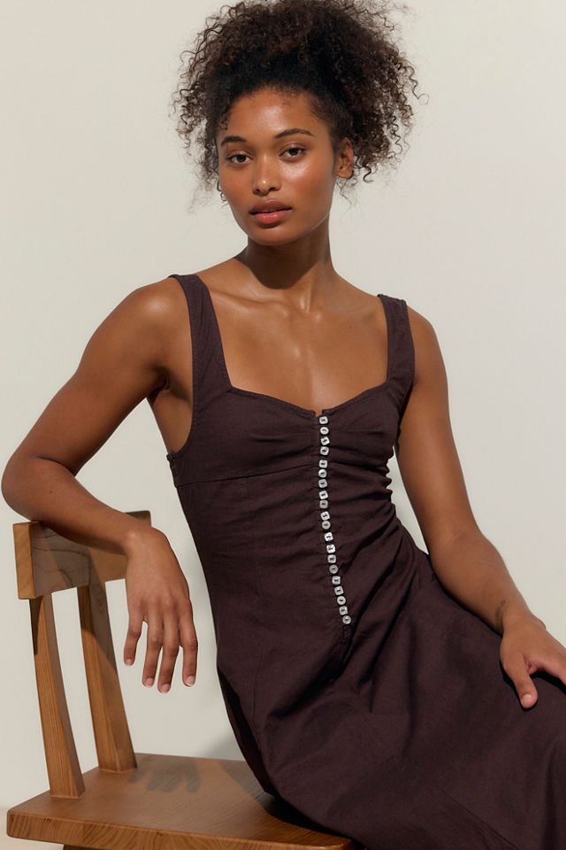 Holland Stretch Linen Midi Dress by free-est at Free People in Brown, Size: XS