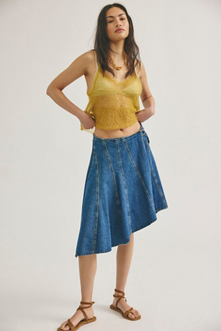 We The Free Off Beat Denim Midi Skirt at Free People in Starfall, Size: 29