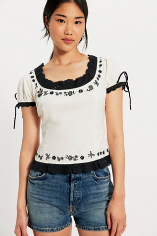 Spencer Embroidered Blouse by Free People in White, Size: L