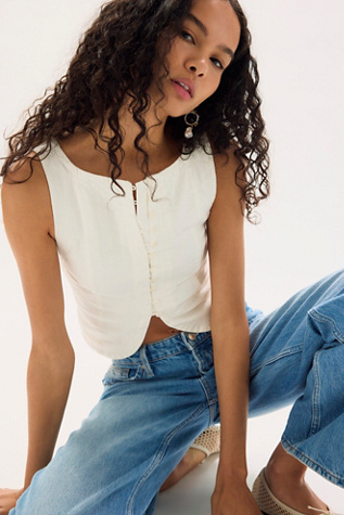 We The Free By The Sea Linen Boat Neck Tank Top at Free People in White, Size: XL - Boat Neck