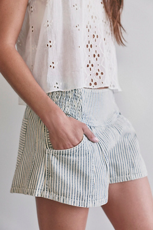 We The Free Luna Railroad Pull-On Shorts at Free People in Blue, Size: L