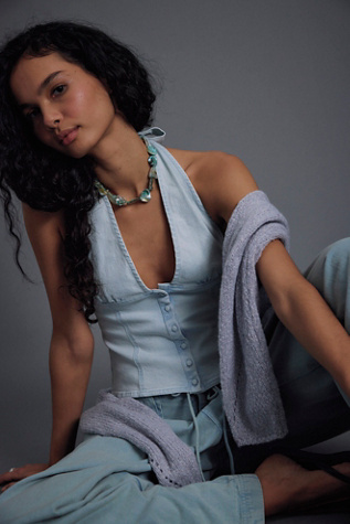 Ramona Denim Halter Top by Free People in Blue, Size: M