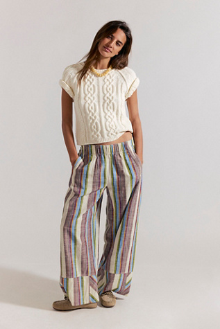 Day's End Linen Striped Pull-On Pants by Free People, Size: XS