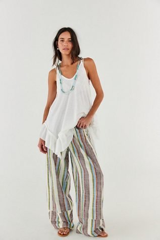 Day's End Linen Striped Pull-On Trousers at Free People in Ivory Combo, Size: Medium