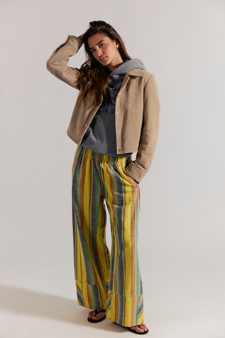 Женские брюки Free People Day's End Linen Striped Pull-On, цвет: Сливочный жёлтый комбинированный — фото 4
