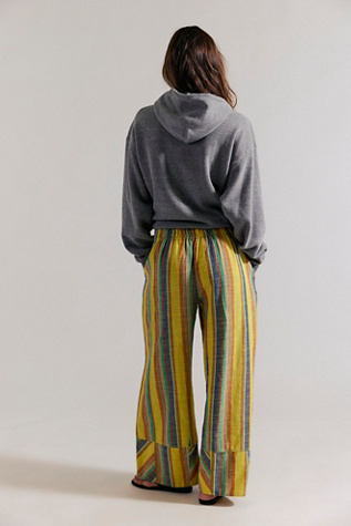 Женские брюки Free People Day's End Linen Striped Pull-On, цвет: Сливочный жёлтый комбинированный — фото 2