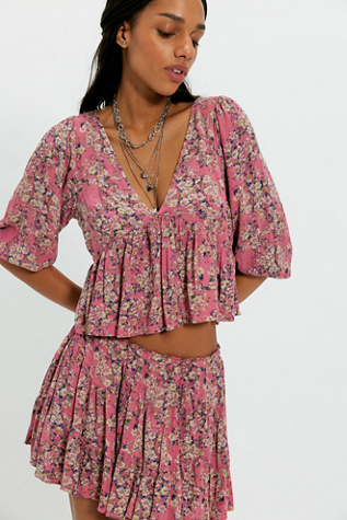 Calla Lily Printed Mini Skirt Set by Free People in Pink, Size: XL