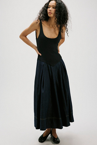Elio Denim Midi Dress by Free People in Black, Size: L
