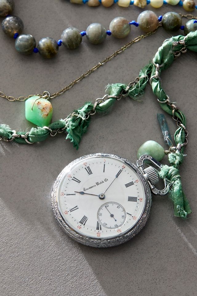 Vintage Green Watch Swag Brooch #1