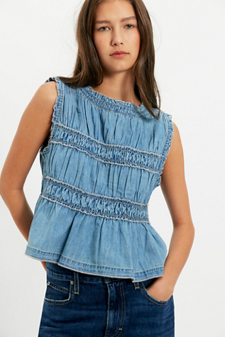 We The Free Mia Shirred Denim Top