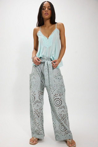 Starry Skies Eyelet Pull-On Harem Pants by Free People in Blue, Size: L