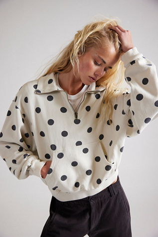 Spot On Half Zip Sweatshirt by Free People in White, Size: XL