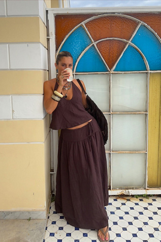 Sandshell Linen Skirt Set by free-est at Free People in Brown, Size: XL