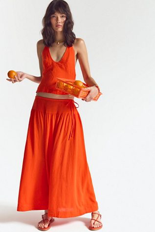 Sandshell Linen Skirt Set by free-est at Free People in Mandarin Red, Size: XL
