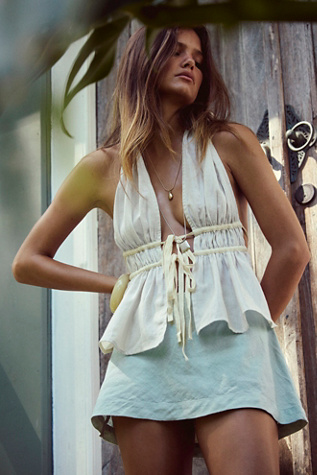 Sunlit Halter Plunge Neck Top by free-est at Free People in Tan, Size: L