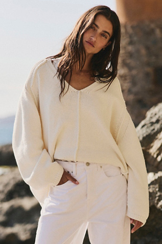 We The Free Monarch V-Neck Sweatshirt Pullover at Free People in White, Size: S
