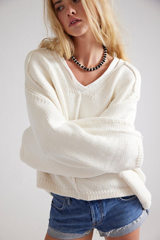 We The Free Monarch V-Neck Sweatshirt Pullover at Free People in White, Size: XS