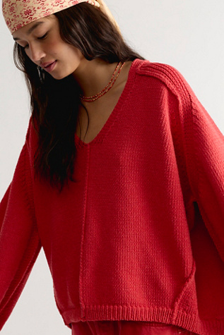 We The Free Monarch Pullover at Free People in Tomato, Size: Large