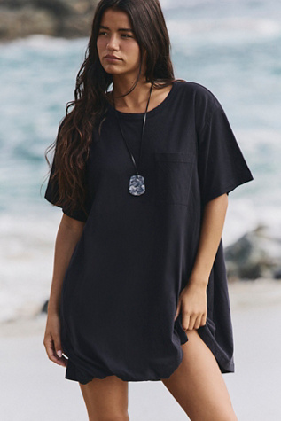 Shorebound Cotton-Jersey Mini Dress by free-est at Free People in Black, Size: XL