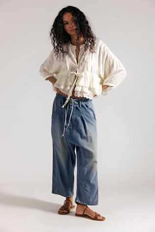 We The Free Fall For You Linen Harem Baggy Jeans at Free People in Medium Wash, Size: M