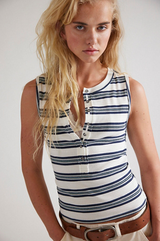 Jamie Henley Striped Crew Neck Jersey Tank Top by We The Free at Free People in White, Size: L - Crew Neck