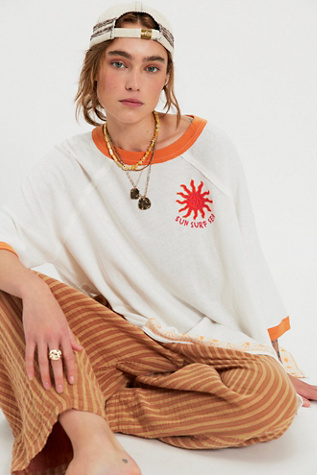 We The Free Giulia Embroidered Ringer Crew Neck Jersey T-Shirt at Free People in White, Size: S - Crew Neck
