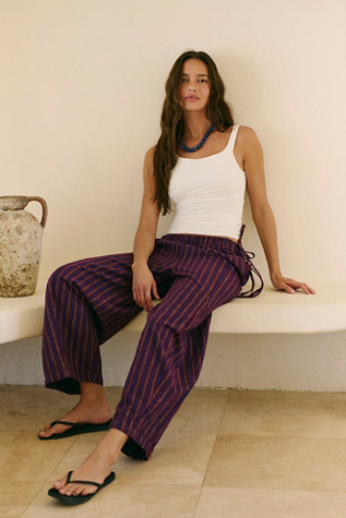 Sun Dazed Cotton-Linen Striped Pants by free-est at Free People in Brown, Size: S