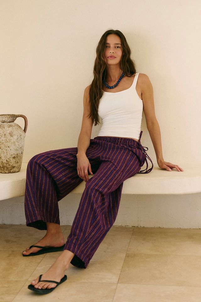Sun Dazed Cotton-Linen Striped Pants | Free People