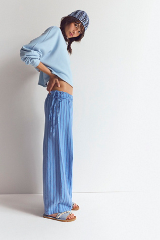 Sun Dazed Cotton-Linen Striped Pants | Free People